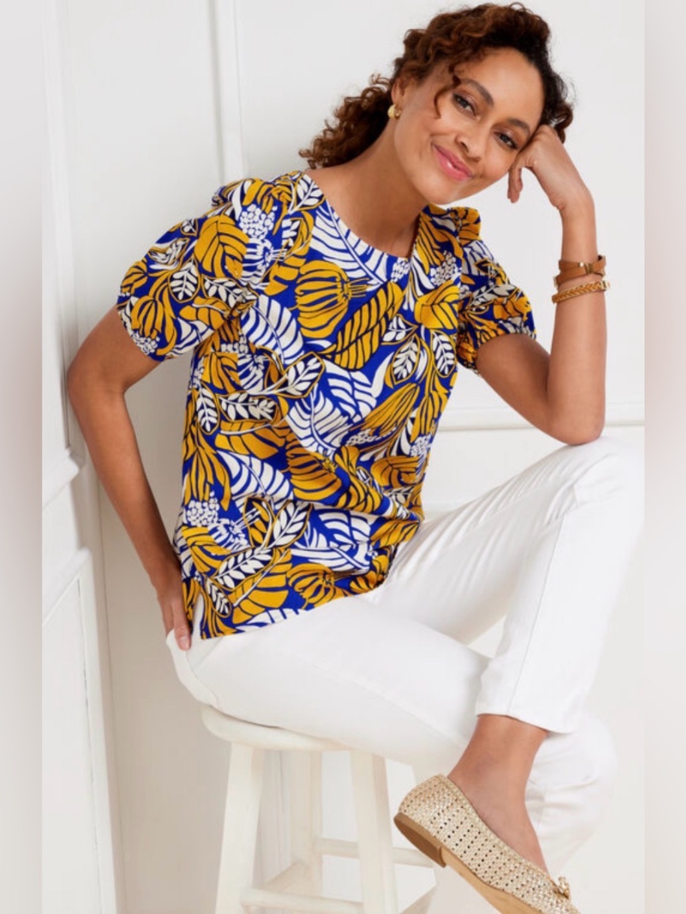 Talbots Tie Back Top in Color Block Leaves